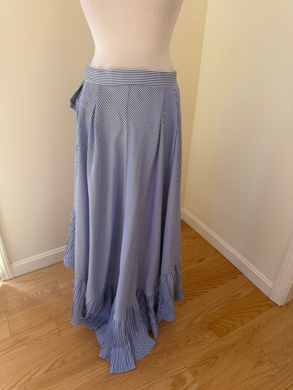 Anthropologie Mare Mare Blue medium Striped Ruffle Wrap asymmetrical Skirt. - Picture 5 of 9